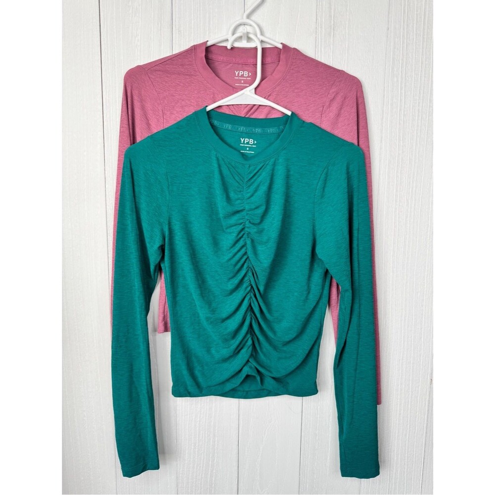 YPB by Abercrombie Long-Sleeve Ruched Front Top - Teal and Mauve, Lot of 2, S